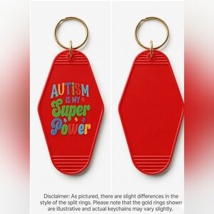 Autism Is My Superpower Red Hotel Keychain Retro Resin Handmade Autism Awareness